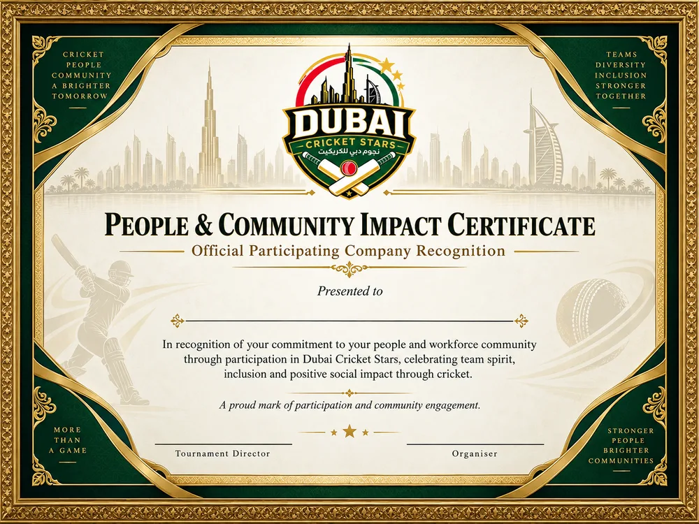 Dubai Cricket Stars participating company impact certificate